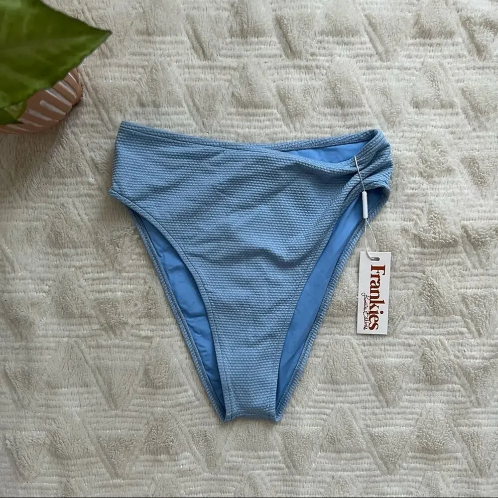 Frankie's Bikinis Grotto High Waisted Metallic Swimsuit Bottoms in Lagoon